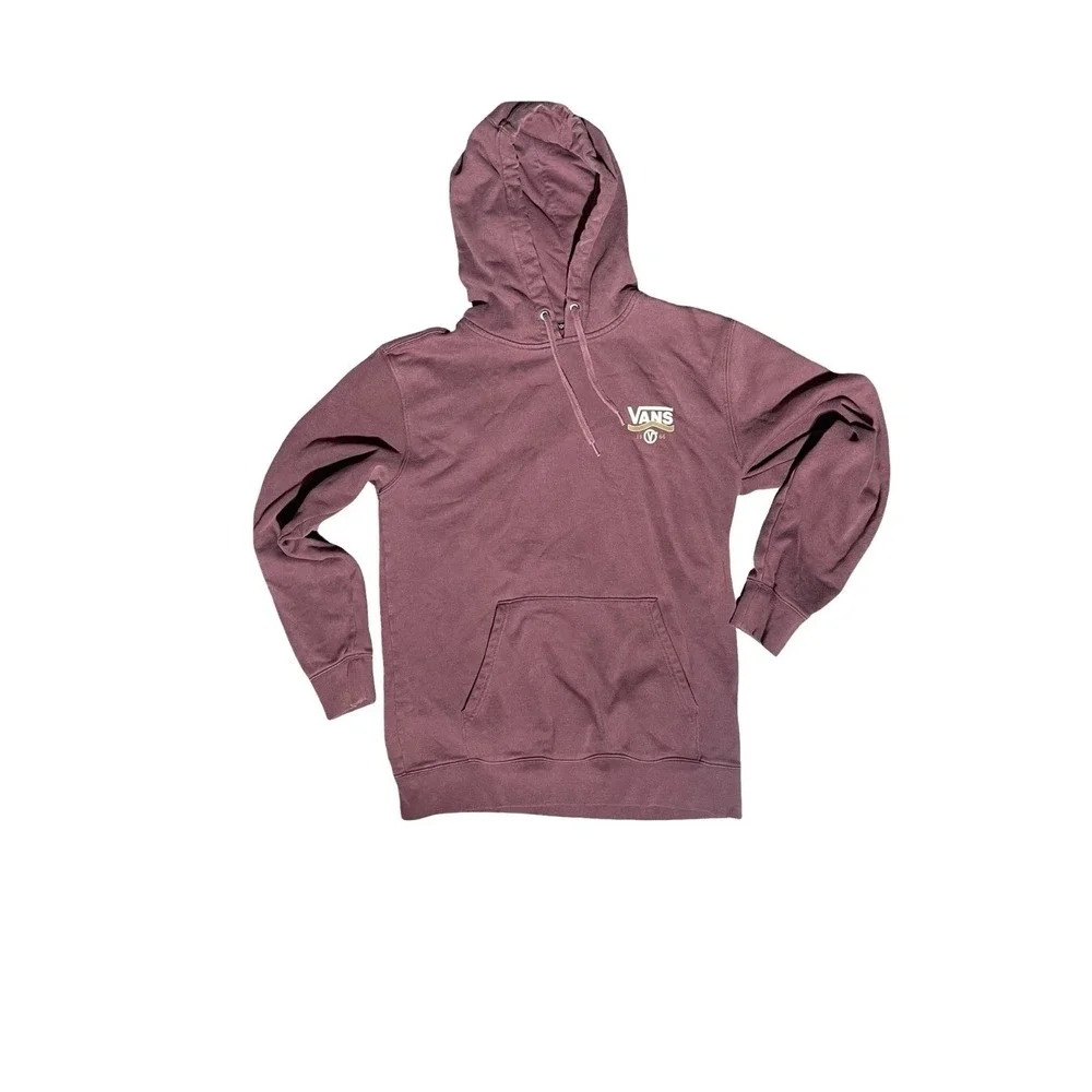 Vans Men's Hoodie Sweatshirt Medium Maroon Pullover Off The Wall Logo‎